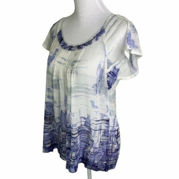 Banana Republic Silk Blue Print Scoop Neck Top - Picture 7 of 10